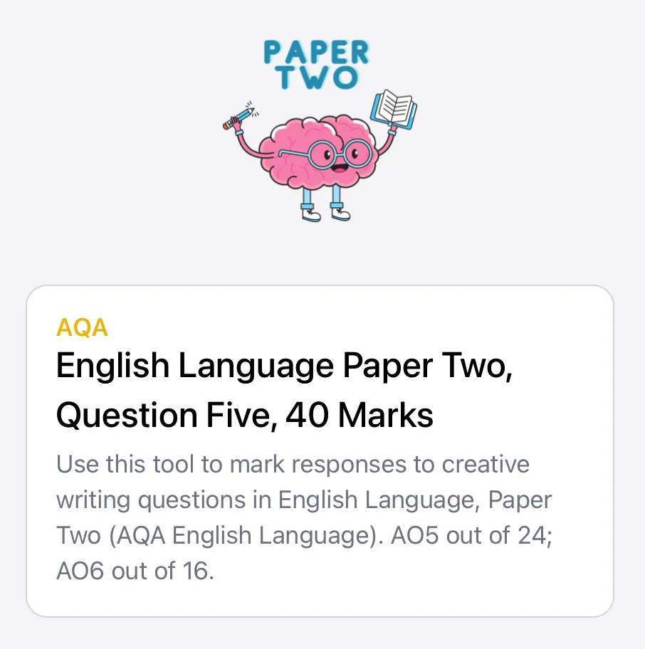 Top Marks AI — AQA English Language Paper Two, Question Five tool card